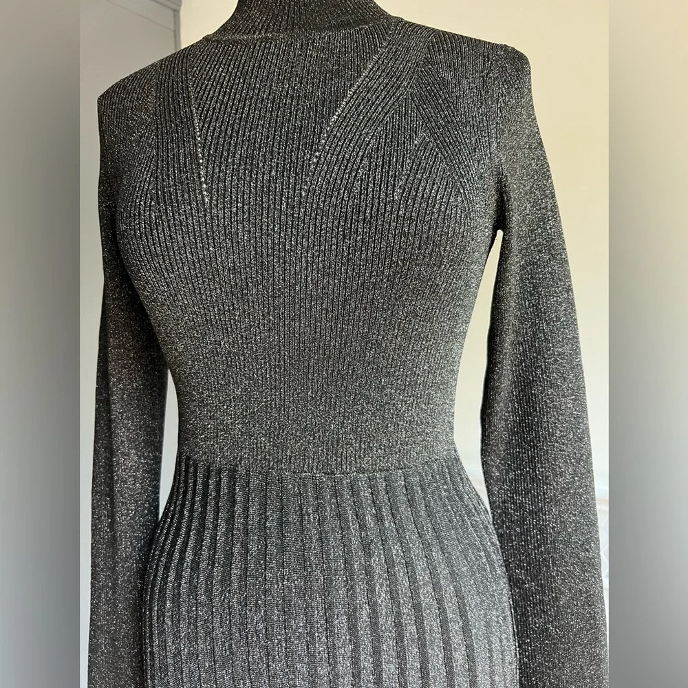 Antonio Melani Silver Lurex Pleaded Sweater Midi Dress - Picture 3 of 11